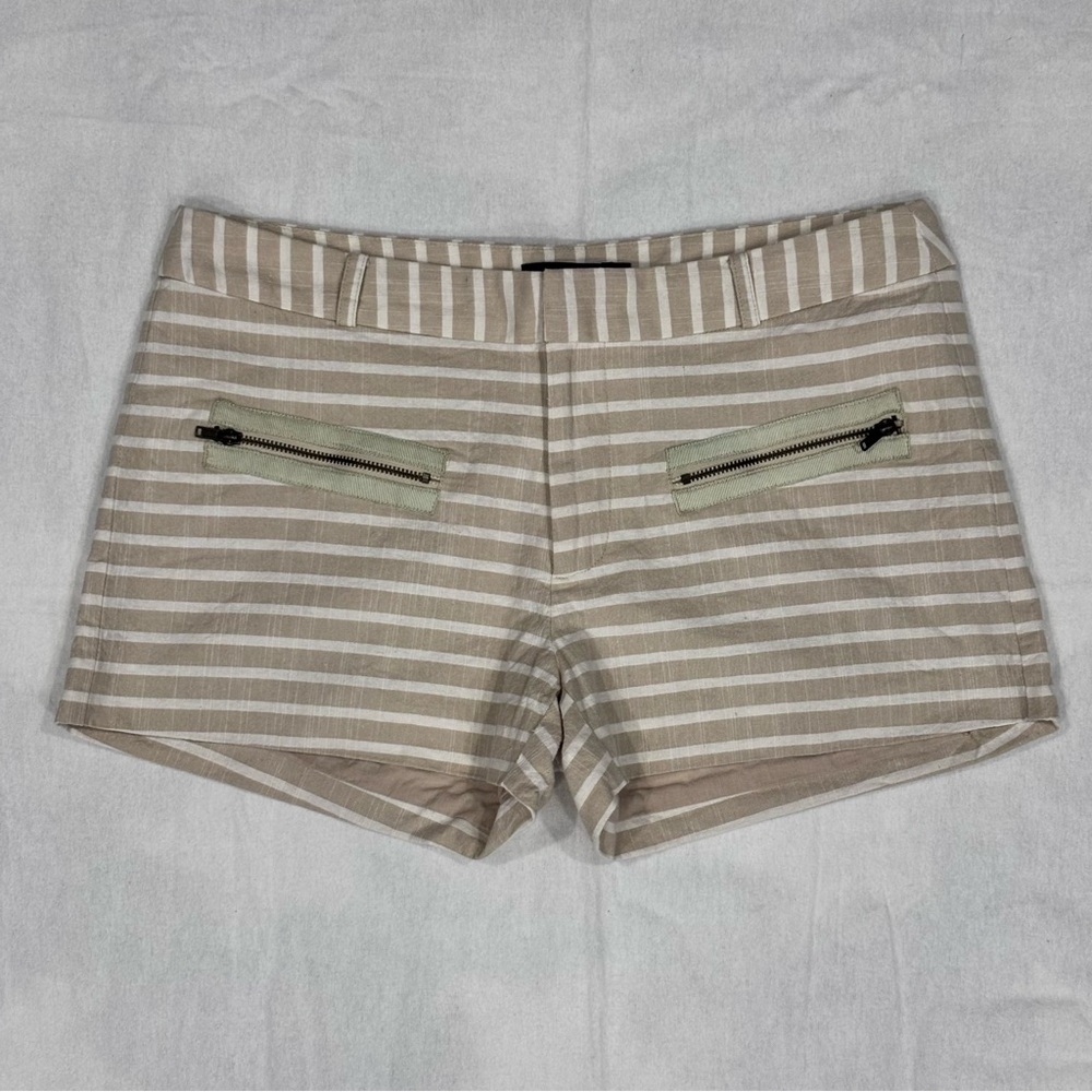 THML Women's Khaki and White Striped Cotton Low Rise Casual Shorts Size Medium